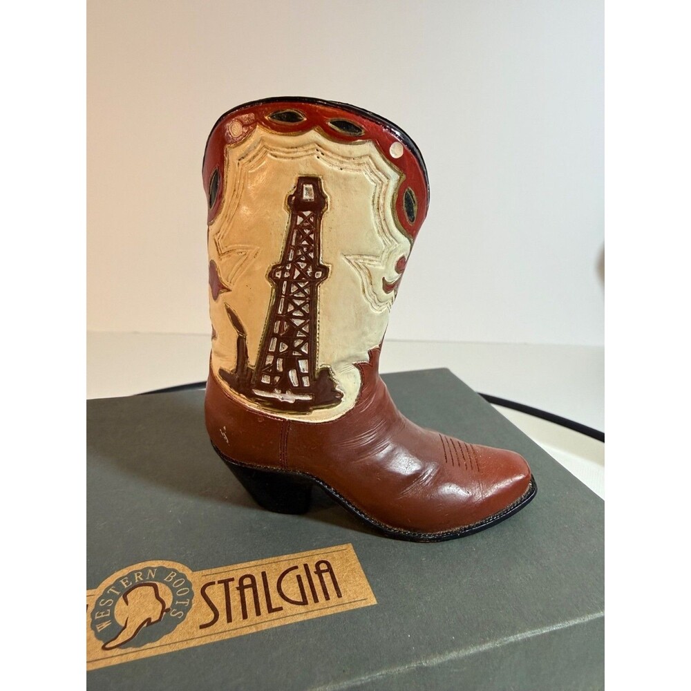 VTG Western Nostalgia Cowboy Boot Figurine Oil Rig Design NIB Mini-Collectable.